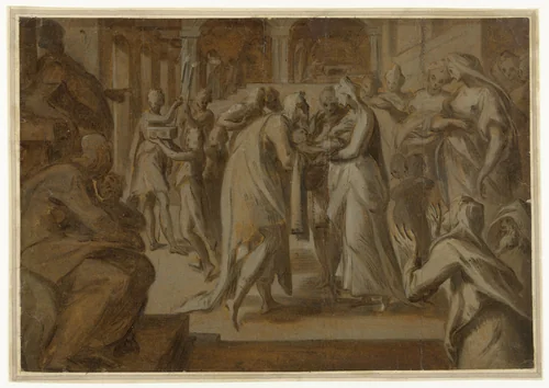 Presentatie van Christus in de tempel by Anthonie Blocklandt, drawing, 1542-1583