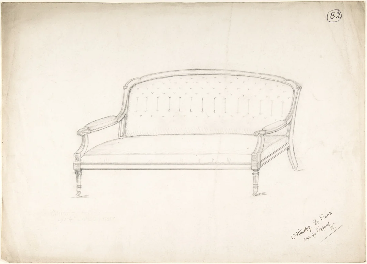 Design for a Loveseat by Charles Hindley and Sons, drawing, 1884-1892