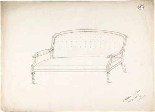 Design for a Loveseat by Charles Hindley and Sons, drawing, 1884-1892