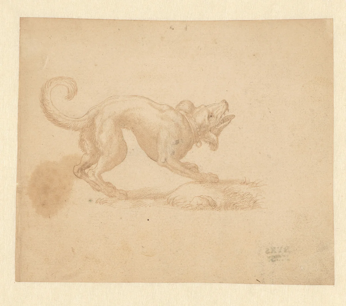 Blaffende hond, naar rechts by anonymous, drawing, 1590-1612