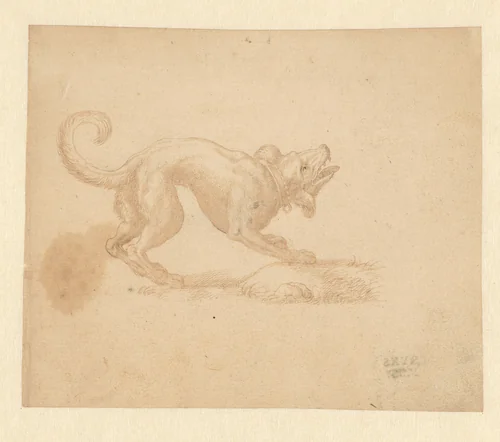 Blaffende hond, naar rechts by anonymous, drawing, 1590-1612
