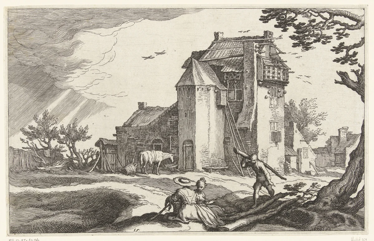 Boerderij met duiventil by Boëtius Adamsz. Bolswert, print, 1614