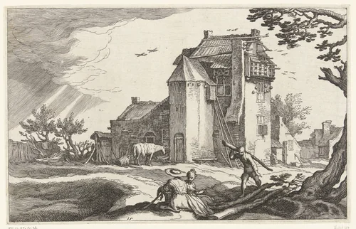 Boerderij met duiventil by Boëtius Adamsz. Bolswert, print, 1614