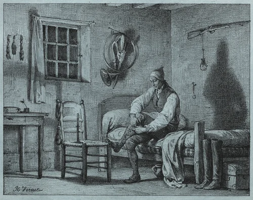 The Man-Servant of Limier Rising from Bed by Horace Vernet, print, 1813-1823