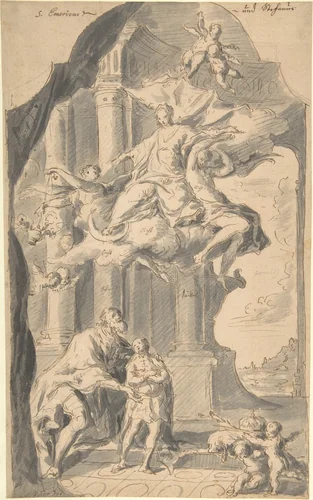 Saint Stephen of Hungary Presenting his Son, Saint Emeric, to the Virgin by Franz Palko, drawing, 1740-1767