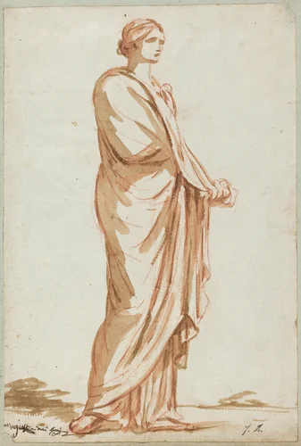 Roman Statue of a Standing Woman by Jacques-Louis David, drawing, 1748-1825