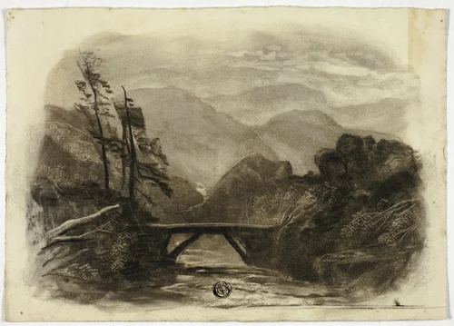 Mountain Stream with Small Bridge II by Elizabeth Murray, drawing, 1850-1860