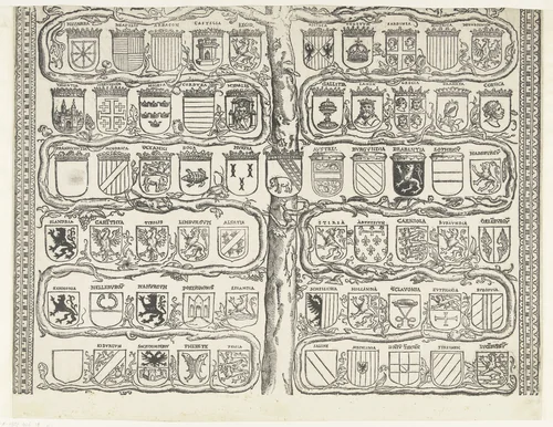 Stamboom van het Habsburgse huis, blad achttien by Robert Péril, print, 1533-1535