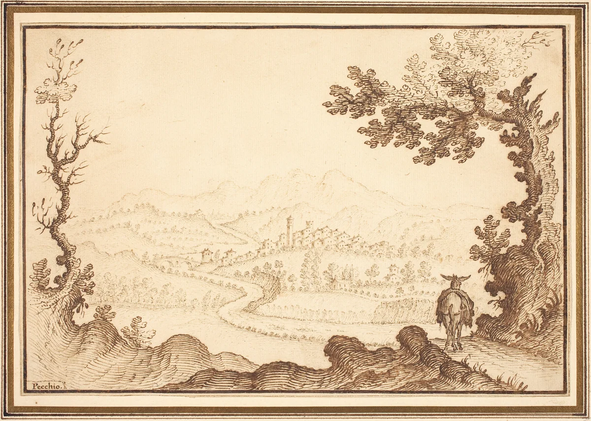A Landscape Near Pecchio by Remigio Cantagallina, drawing, 1582-1656