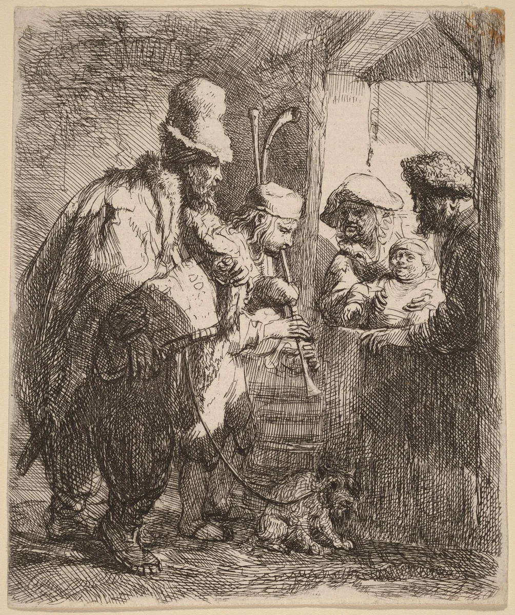 The Strolling Musicians by Rembrandt van Rijn, print, 1635