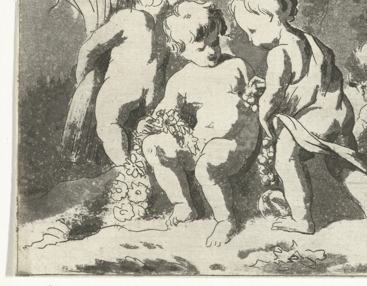 Vier seizoenen voorgesteld door vier kinderen by Anthonie van den Bos, print, 1778-1838