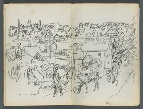 Sketchbook, The Dells, N° 127, page 090 & 91: Harbor with a Road by Maurice Prendergast, book, 1919-1921