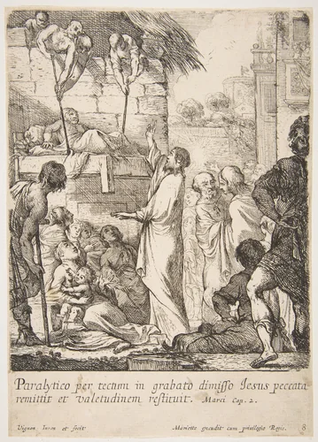 Healing the Paralytic (Jésus-Christ prouve en guérissant un paralytique, qu'il a le pouvoir de pardonner les péchés) by Claude Vignon, print, 1593-1670