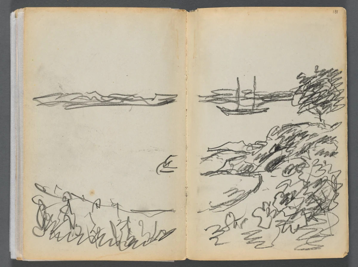 Sketchbook- The Granite Shore Hotel, Rockport, page 180 & 181: Shore line by Maurice Prendergast, book, 1905-1910