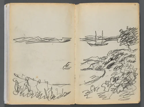 Sketchbook- The Granite Shore Hotel, Rockport, page 180 & 181: Shore line by Maurice Prendergast, book, 1905-1910