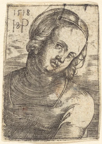 Bust of a Young Woman by Sebald Beham, print, 1518