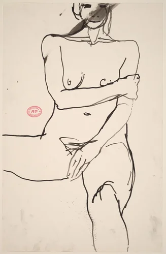 untitled [female nude with right arm across chest] by Richard Diebenkorn, drawing, 1955-1967