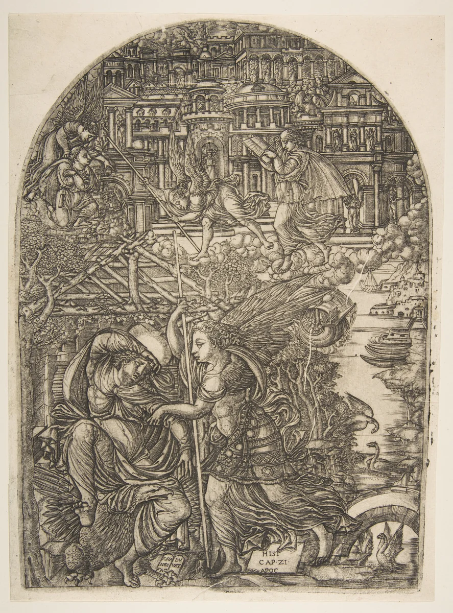 The Angel shows Saint John the New Jerusalem, from the Apocalypse by Jean Duvet, print, 1480-1570