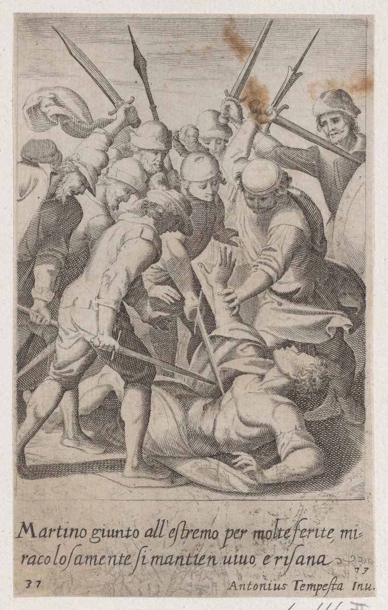Martino, from Scelta d'Alcuni Miracoli e Grazie della Santissima Nunziata di Firenze (Selection of Some Miracles and Graces that Occurred in the Church of the Annunziata in Florence) by Jacques Callot, print, 1611-1619