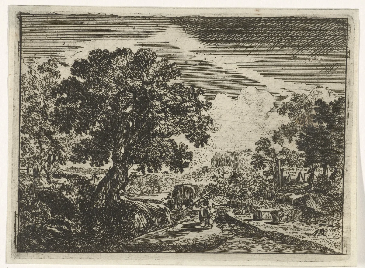 Maaier in een landschap by Anna Maria de Koker, print, 1640-1698