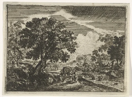Maaier in een landschap by Anna Maria de Koker, print, 1640-1698