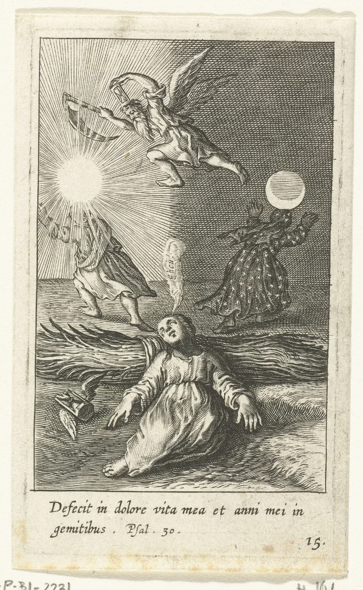 Kind betreurt het voorbijgaan van de tijd by Boëtius Adamsz. Bolswert, print, 1590-1624