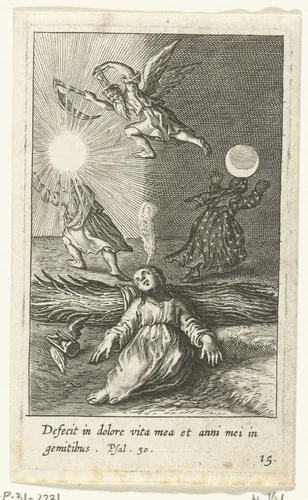 Kind betreurt het voorbijgaan van de tijd by Boëtius Adamsz. Bolswert, print, 1590-1624