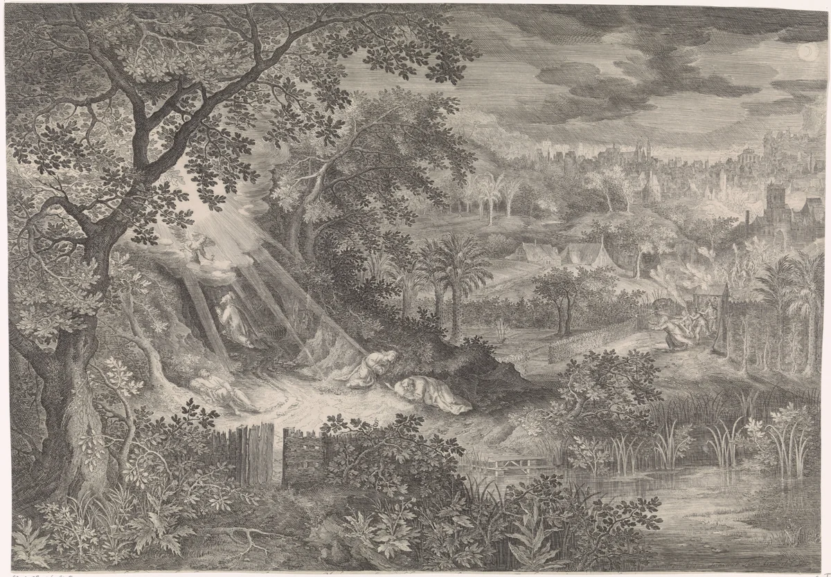 Landschap met Christus in de hof van Gethsemane by Unknown, print, 1580-1625