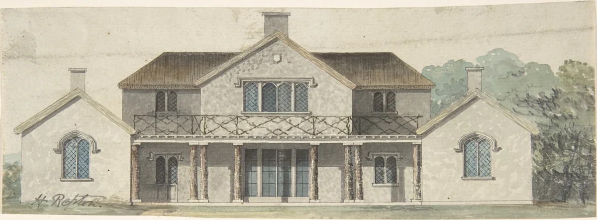 Design for a Cottage Ornée in the Tudoresque Style by Humphry Repton, drawing, 1770-1818