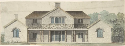 Design for a Cottage Ornée in the Tudoresque Style by Humphry Repton, drawing, 1770-1818