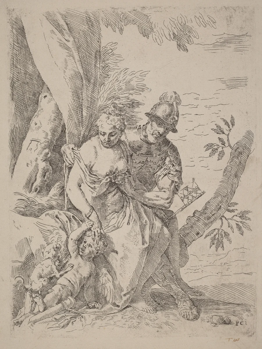 Mars, Venus and Cupid by Simone Cantarini, print, 1612-1648
