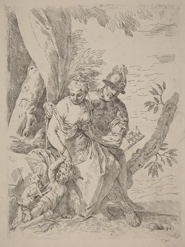 Mars, Venus and Cupid by Simone Cantarini, print, 1612-1648