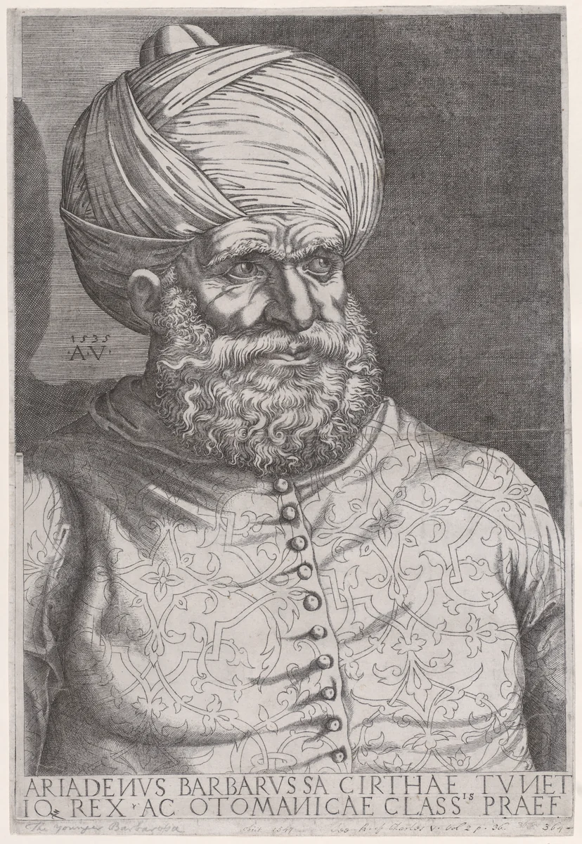 Portrait of Barbarossa by Agostino Veneziano, print, 1535