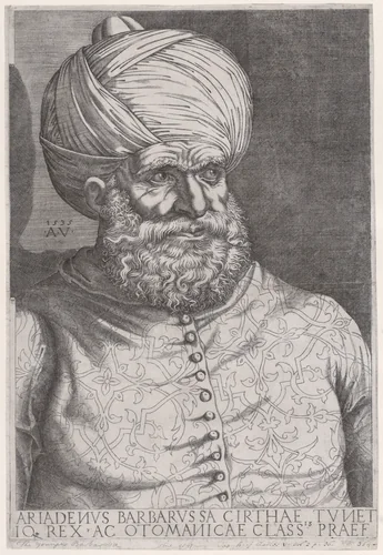 Portrait of Barbarossa by Agostino Veneziano, print, 1535