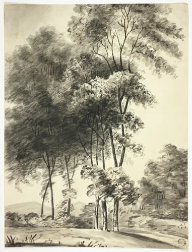 Trees with Mountains in Distance by Nicholas Pocock, drawing, 1760-1821