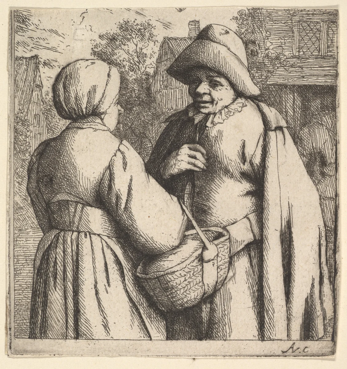 Conversation in the Street by Adriaen van Ostade, print, 1610-1685
