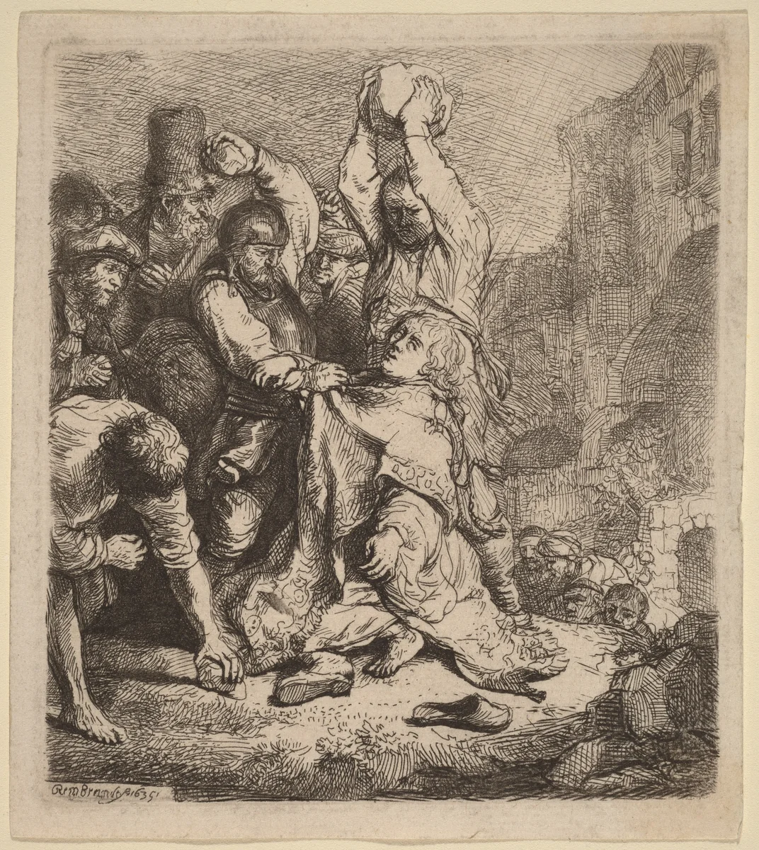 The Stoning of Saint Stephen by Rembrandt van Rijn, print, 1635