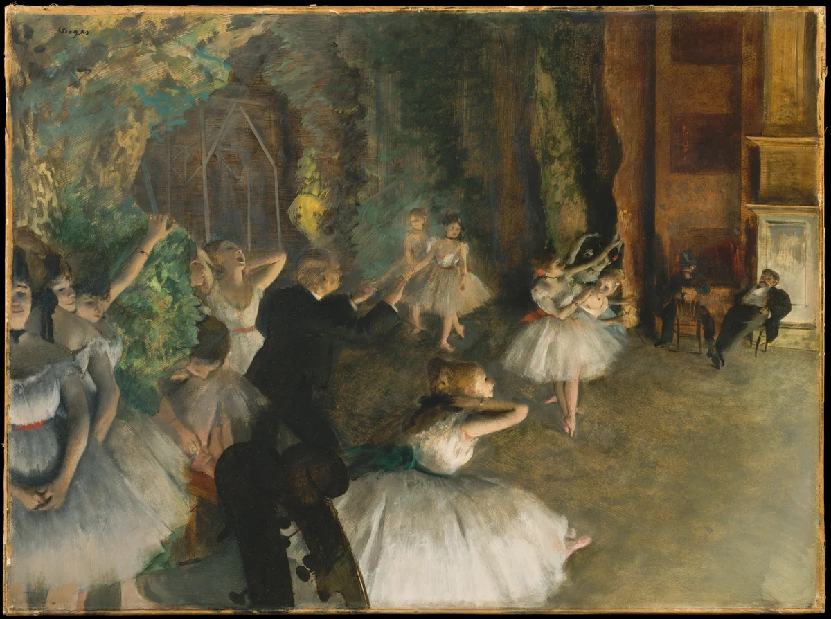 The Rehearsal of the Ballet Onstage by Edgar Degas, drawing, 1871-1877