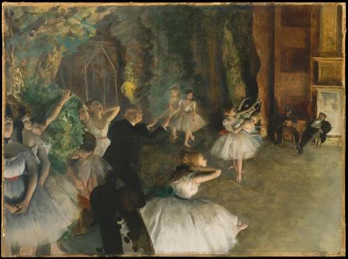 The Rehearsal of the Ballet Onstage by Edgar Degas, drawing, 1871-1877