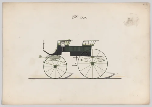 Design for 4 seat Phaeton, no top, no. 3111 by Brewster & Co., drawing, 1875