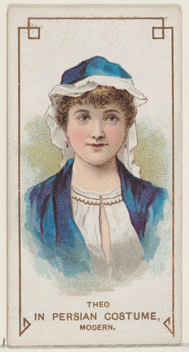 Theo in Modern Persian Costume, from the set Actors and Actresses, First Series (N70) for Duke brand cigarettes by W. Duke, Sons & Co., print, 1888-1889