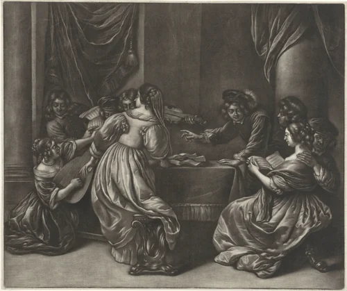 Musicerend gezelschap by Jan van Somer, print, 1655-1700