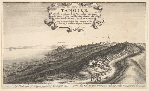 Prospect of ye North side of Tangier regarding the mayne Sea from the hill as you come from Whitby or the West, toward the Towne by Wenceslaus Hollar, print, 1673