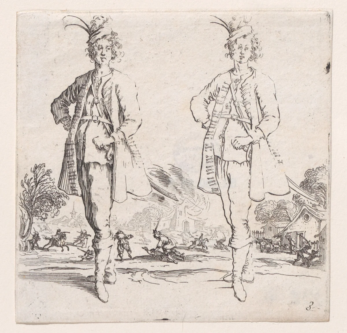 Le Turc Vu de Face, La Main Droite Posée sur la Hanche (Front View of the Turk, Right Hand Placed on Hip), plate 3 from "Varie Figure" (Various Figures) by Jacques Callot, print, 1615-1625