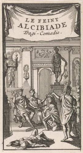 Titelpagina voor "Le feint Alcibiade", in: P. Quinault, Le theatre, deel I, 1697 by Caspar Luyken, print, 1697