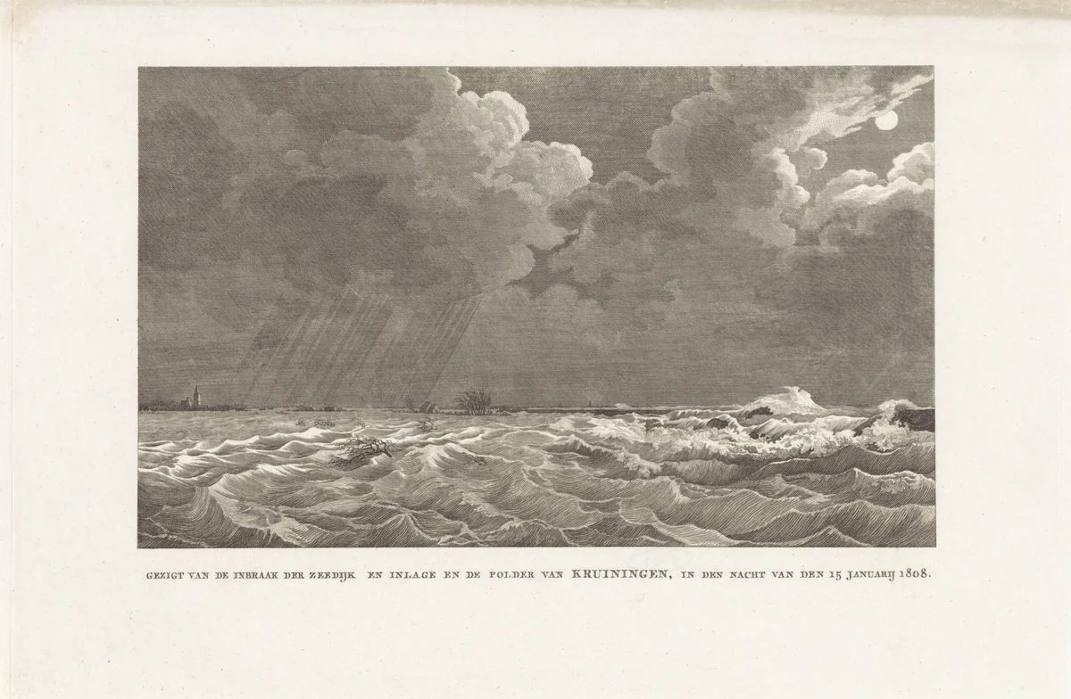 Doorbraak van de Zeedijk te Kruiningen, 1808 by Izaak Jansz. de Wit, print, 1808