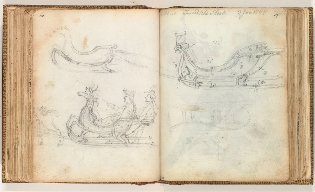 Zweedse slee by Jan Brandes, drawing, 1788