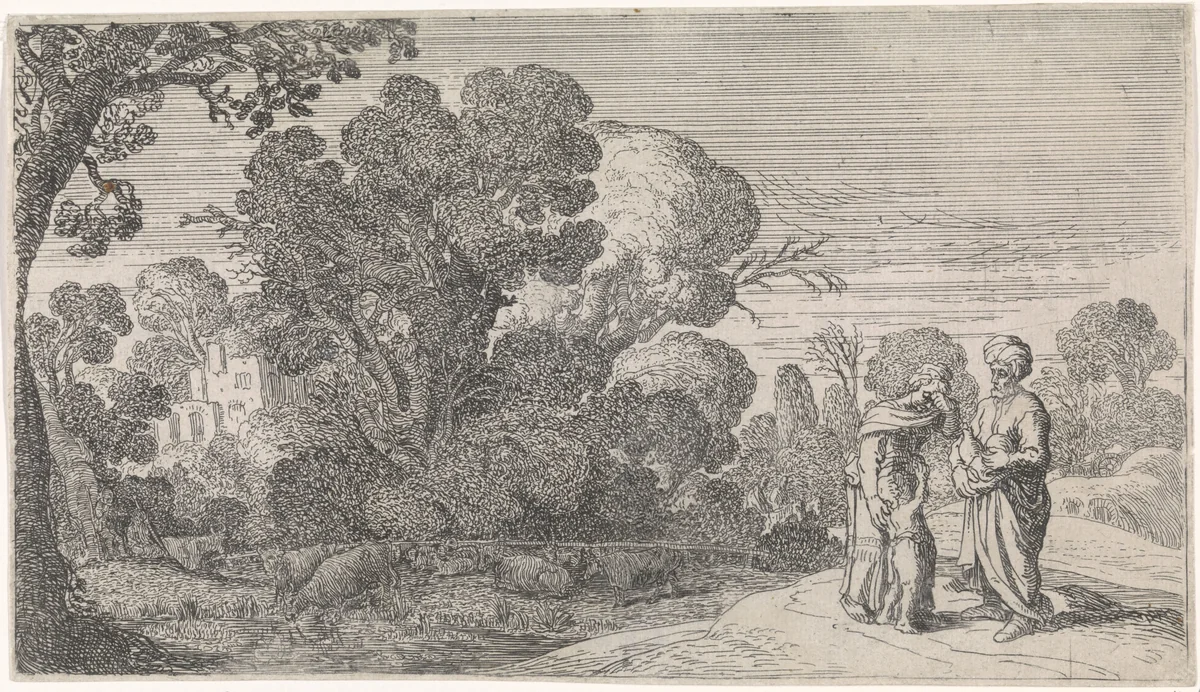 Verdrijving van Hagar en Ismaël by Claes Moeyaert, print, 1612-1655