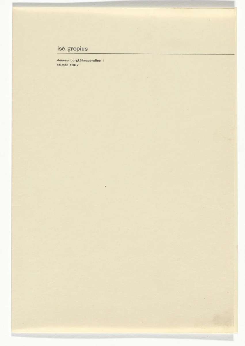 Ise Gropius letterhead by Herbert Bayer, design, 1923