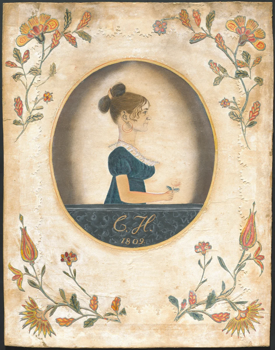 Woman Holding a Rose by American 19th Century, drawing, 1809